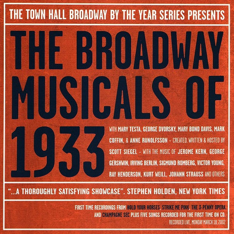 Broadway Musicals Of 1933 With Mary Testa George Dvorsky New CD