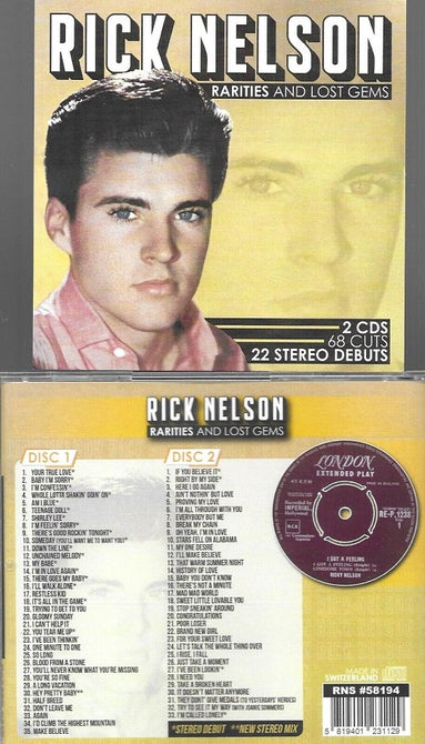 Rick Nelson Rarities And Lost Gems 68 Cuts 22 Stereo Debuts & 2 Disc New CD