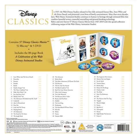 Disney Classics Complete 57 Movie Collection New Region B Blu-ray + DVD + Book